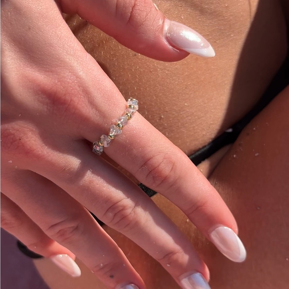 Crystal Beaded Ring | Handmade Gold Accent Stretch